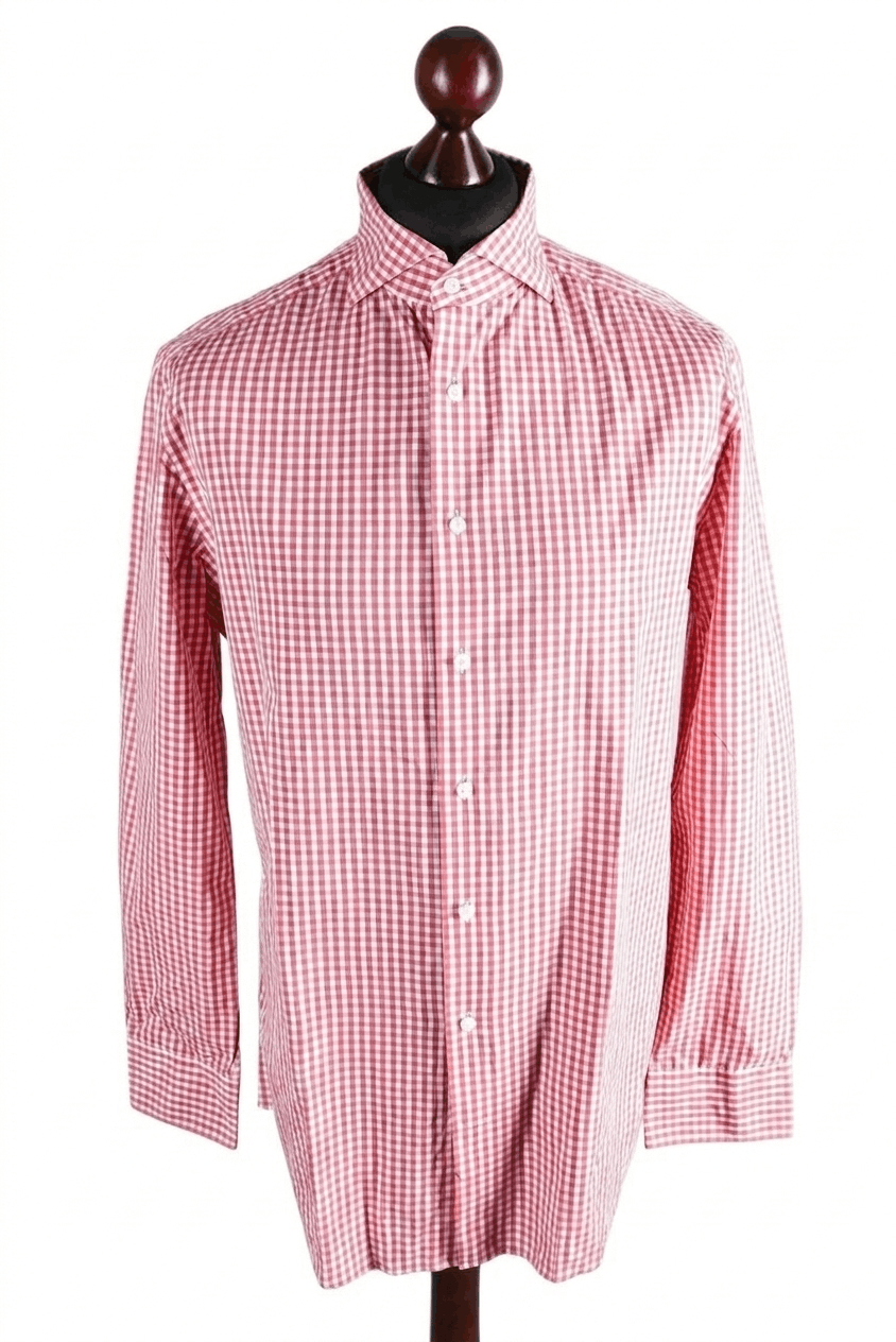 Suitsupply Suitsupply Red White Gingham Check Cotton Long Sleeve Shirt Size US L / EU 52-54 / 3 - 1 Thumbnail