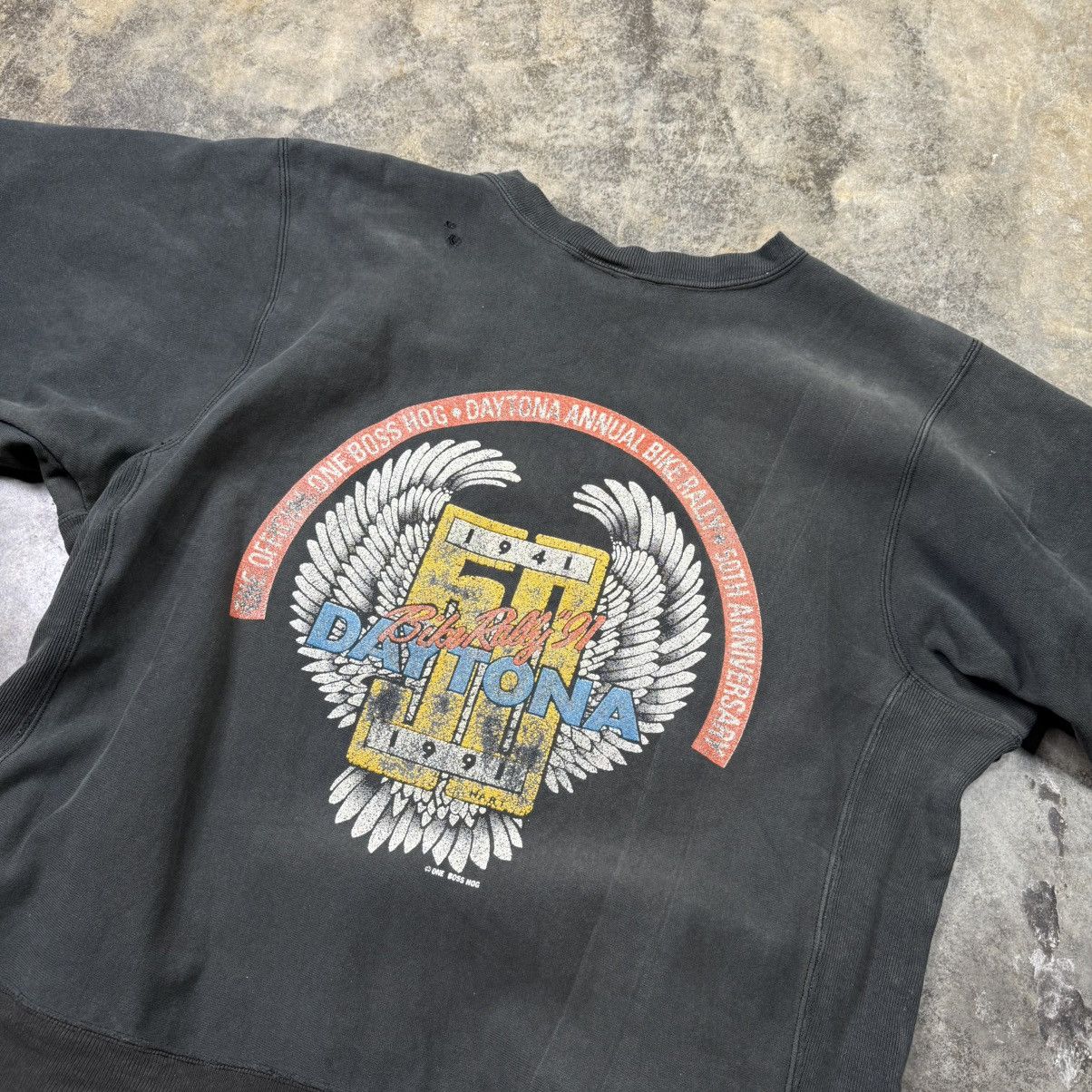 Vintage vintage thrashed biker motorcycle rally weave sweatshirt Size US XL / EU 56 / 4 - 7 Thumbnail