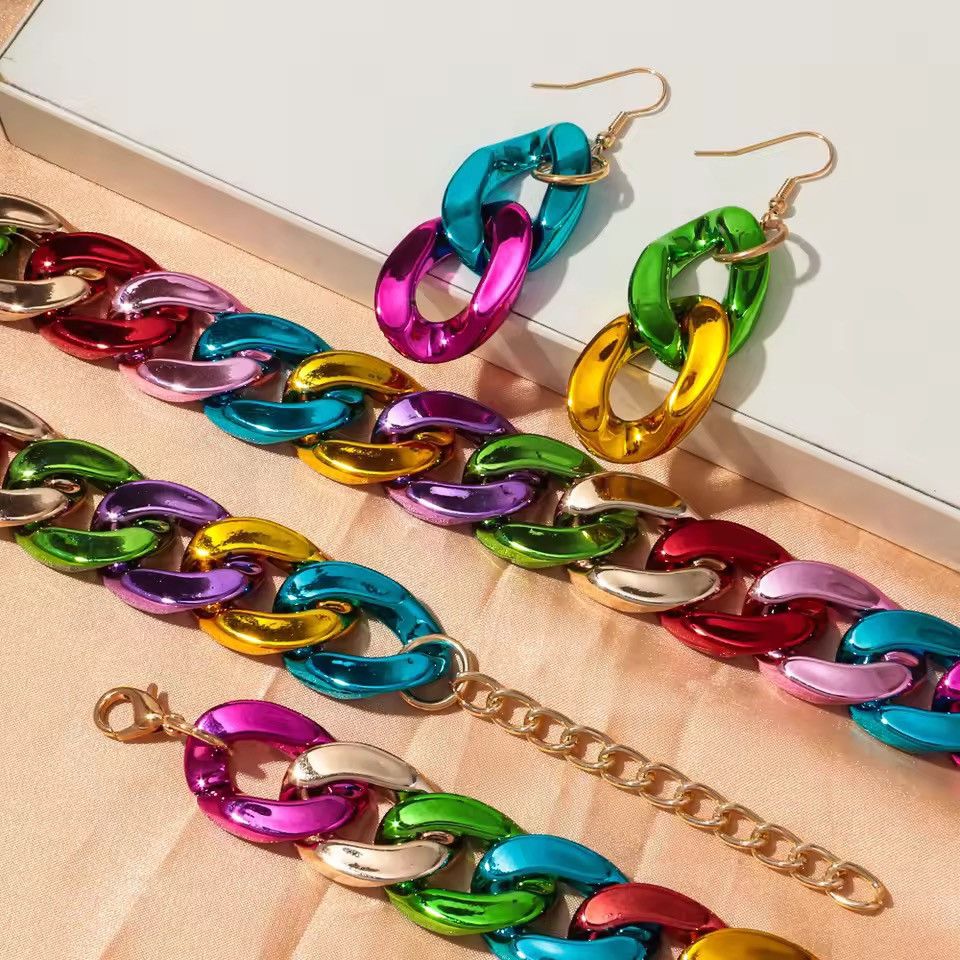 Other 4pcs/Set Acrylic Cuban Chain Necklace Bracelet Earrings Size ONE SIZE - 6 Thumbnail