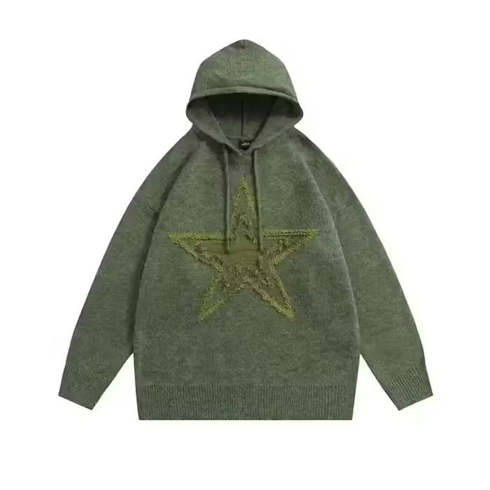 image of Vintage Streetwear Star Graphic Hoodie in Green, Women's (Size Large)
