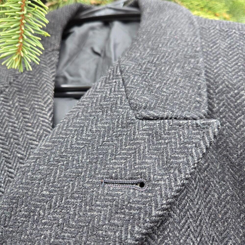 Designer Vintage Made in England Men's Wool Pea / Overcoat Black C2 Size US L / EU 52-54 / 3 - 4 Thumbnail