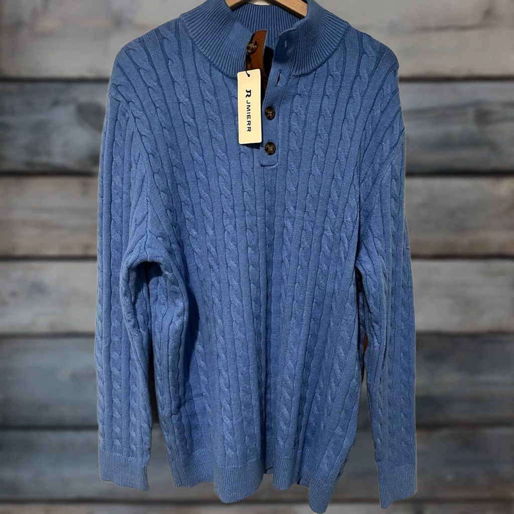Vintage NWT Unbranded Men’s Cable Knit Pullover Sweater Stand Collar Button Large L Sweater Winter Casual Travel Size US L / EU 52-54 / 3 - 1 Thumbnail