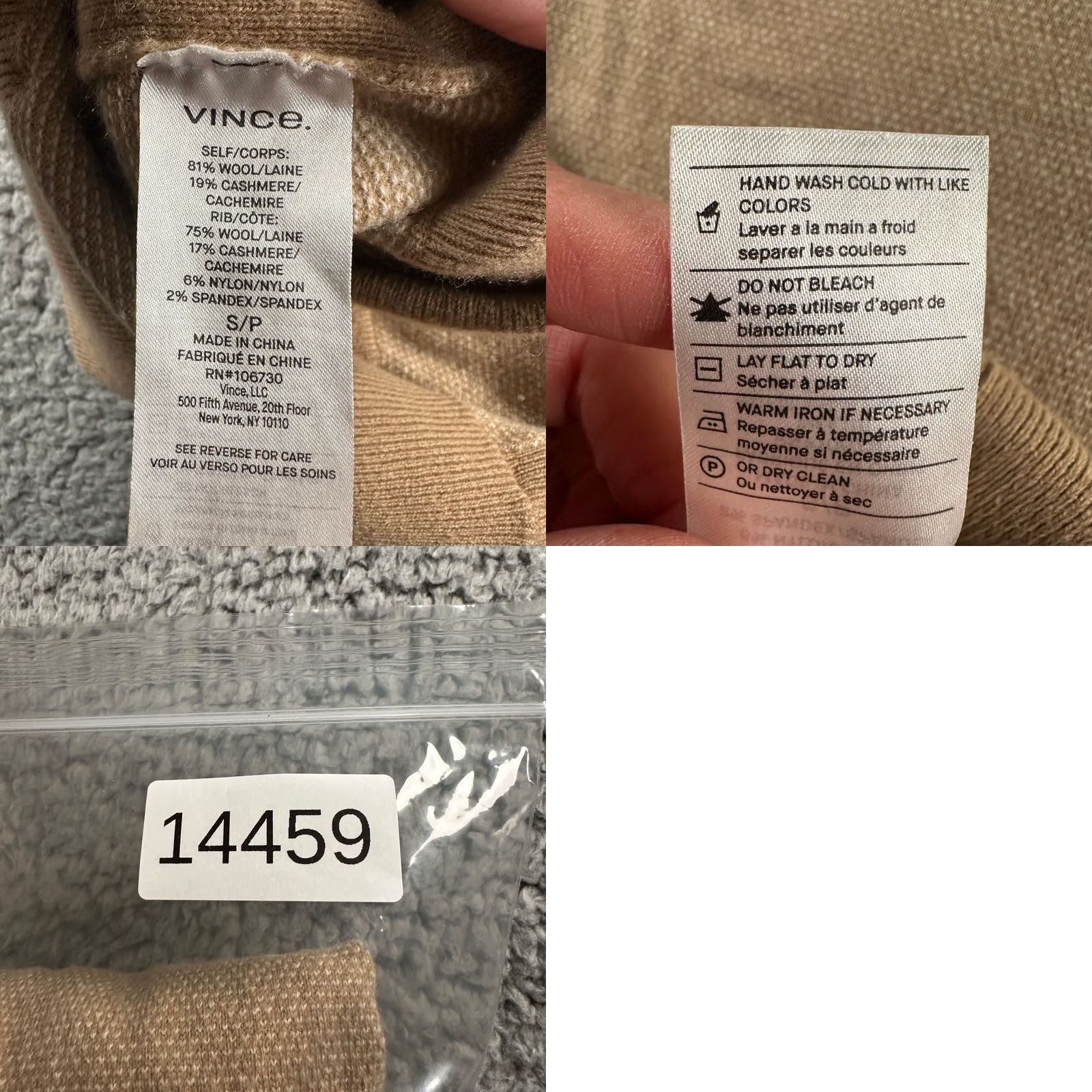 Vince Vince Sweater Mens S Camel Wool Cashmere Crewneck Pullover Knit Beige Tight-Knit Size US S / EU 44-46 / 1 - 8 Thumbnail