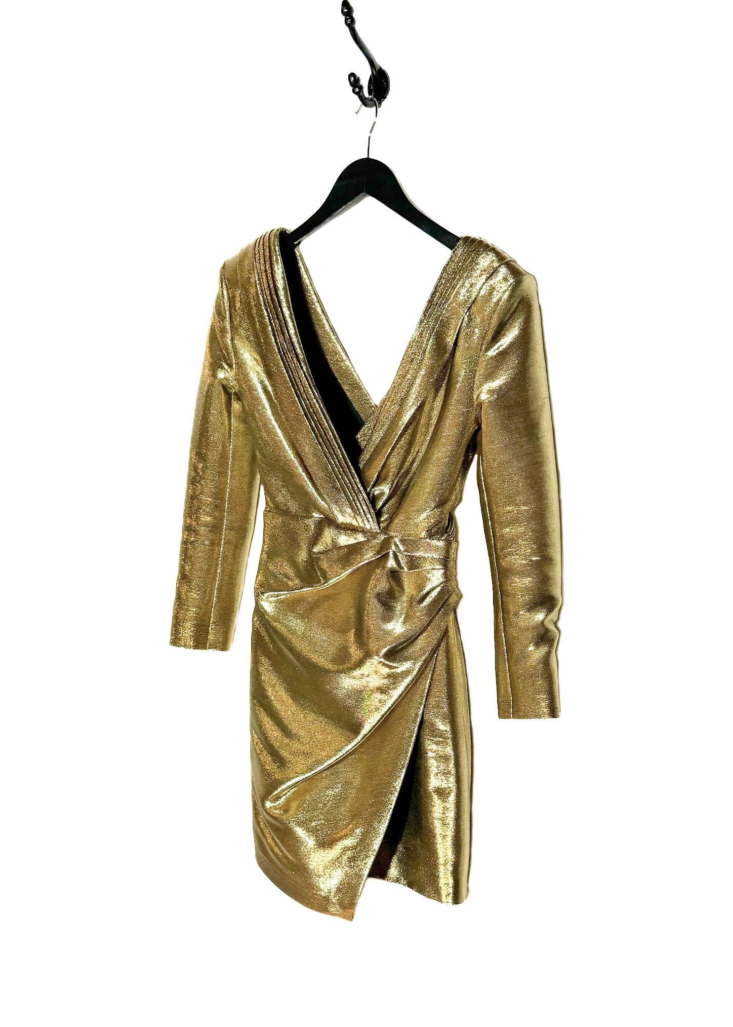 Saint Laurent Paris Saint Laurent 2014 Runway Gold Lamé Long Sleeves Mini Dress Size S / US 4 / IT 40 - 2 Thumbnail