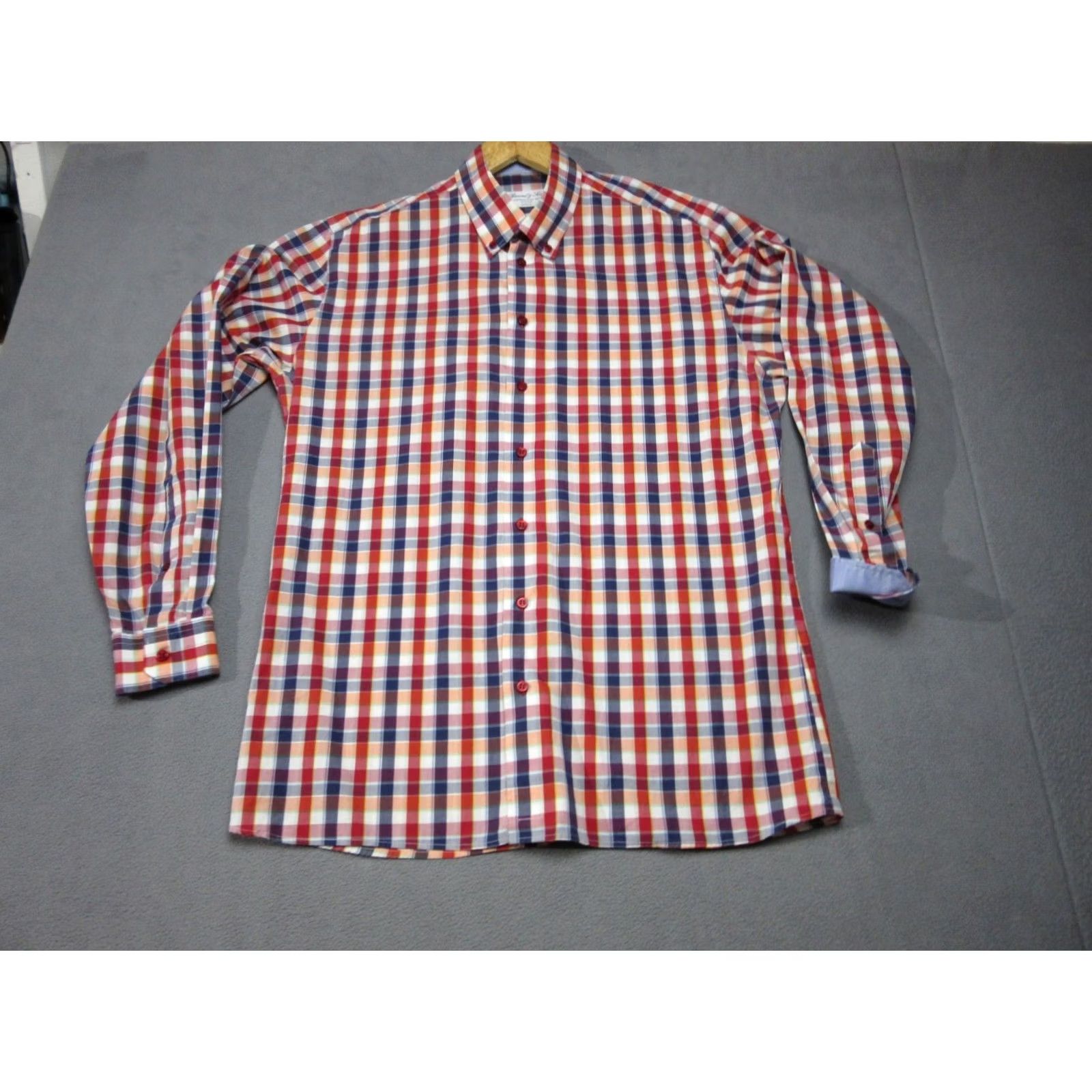 Essentials Boswell & Sons Shirt Mens 16.5 42 Red Blue Tartan Plaid Essential Flip Cuff Size US XL / EU 56 / 4 - 2 Thumbnail