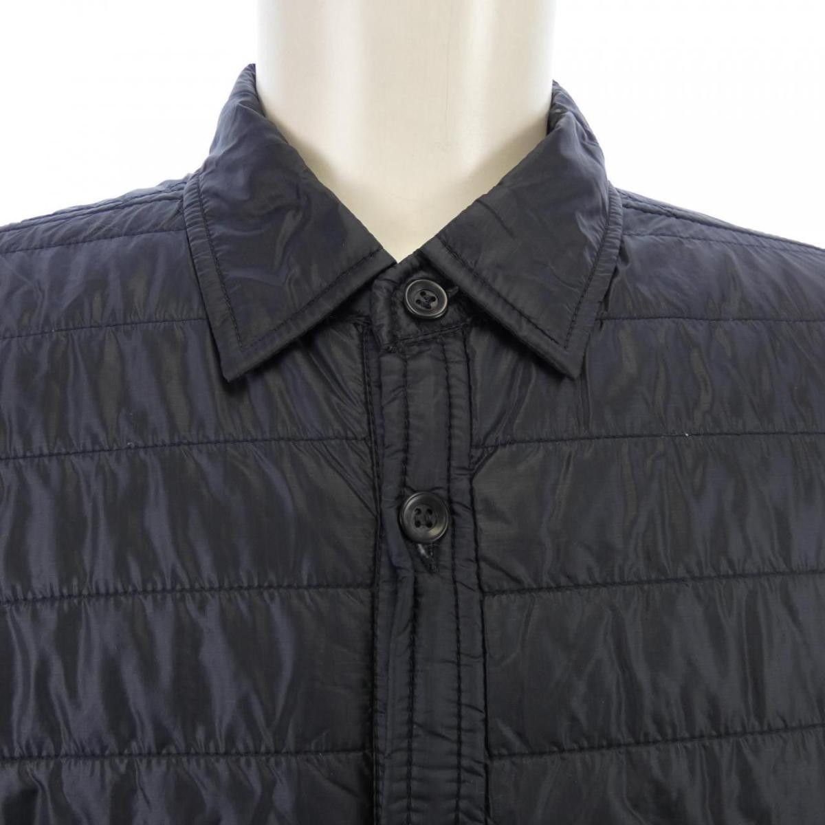 Shirt Nylon Long Length Half Button Up Plain Navy