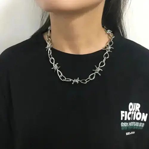 Jewelry Barbed Wire Thorns Punk Choker Necklace in Silver, Men's