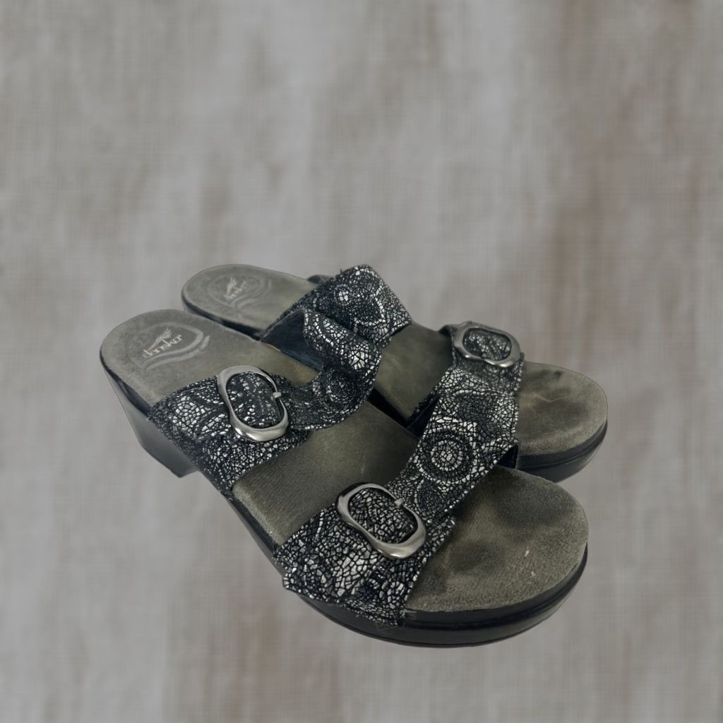 Dansko VINTAGE Dansko Womens Slide Double Strap Clog Sandals Black Gray Print Leather Size 37 Size US 7 / IT 37 - 1 Thumbnail