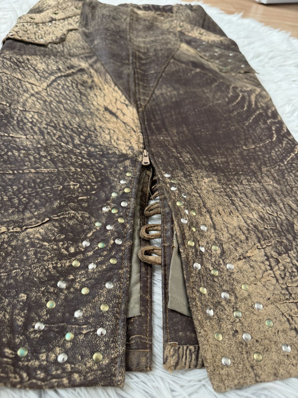 Other 100% leather skirt studs Patchwork Steampunk vintage slit M Size 27" / US 4 / IT 40 - 4 Thumbnail