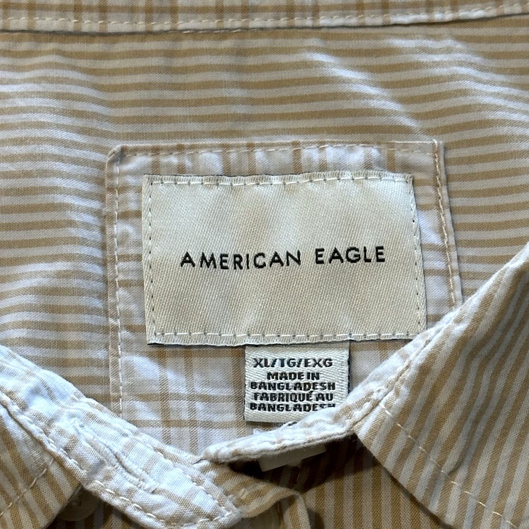 American Eagle Outfitters American Eagle Outfitters Button-Up Shirt Mens XL Striped Beige Cotton Woolen? No, Cotton Size US XL / EU 56 / 4 - 4 Thumbnail