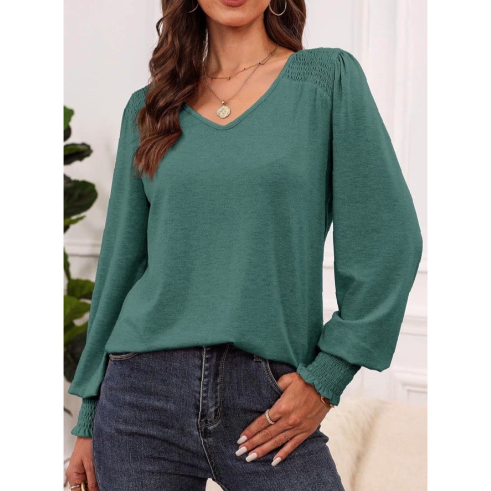 Vintage Dokotoo Blouse - V-Neck Long Sleeve - Green - XL - Womens - Shirt - Casual - NWT Size XL / US 12-14 / IT 48-50 - 5 Thumbnail