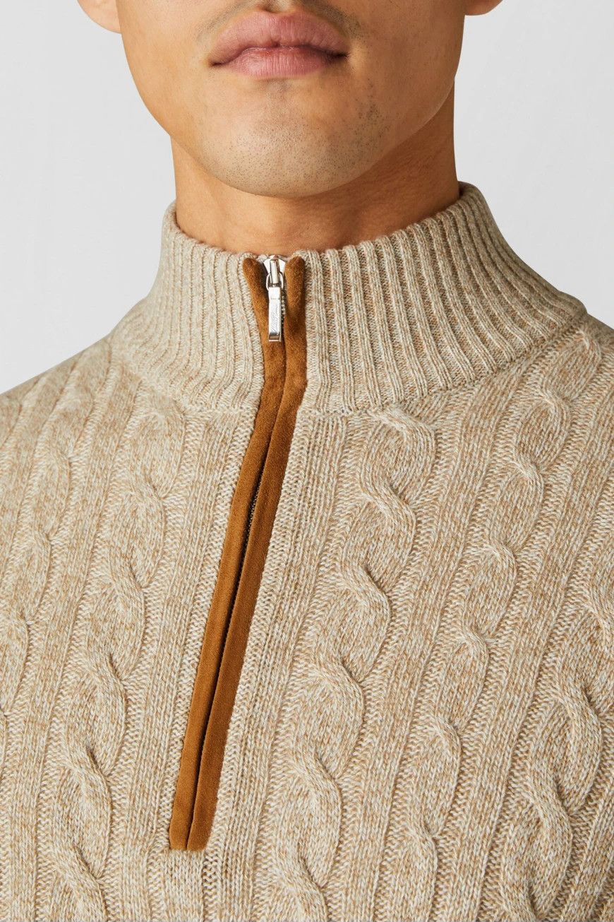 Loro Piana o1srvl11e1224 Baby Cashmere Half Zip Sweater in Light Beige Size US L / EU 52-54 / 3 - 4 Thumbnail