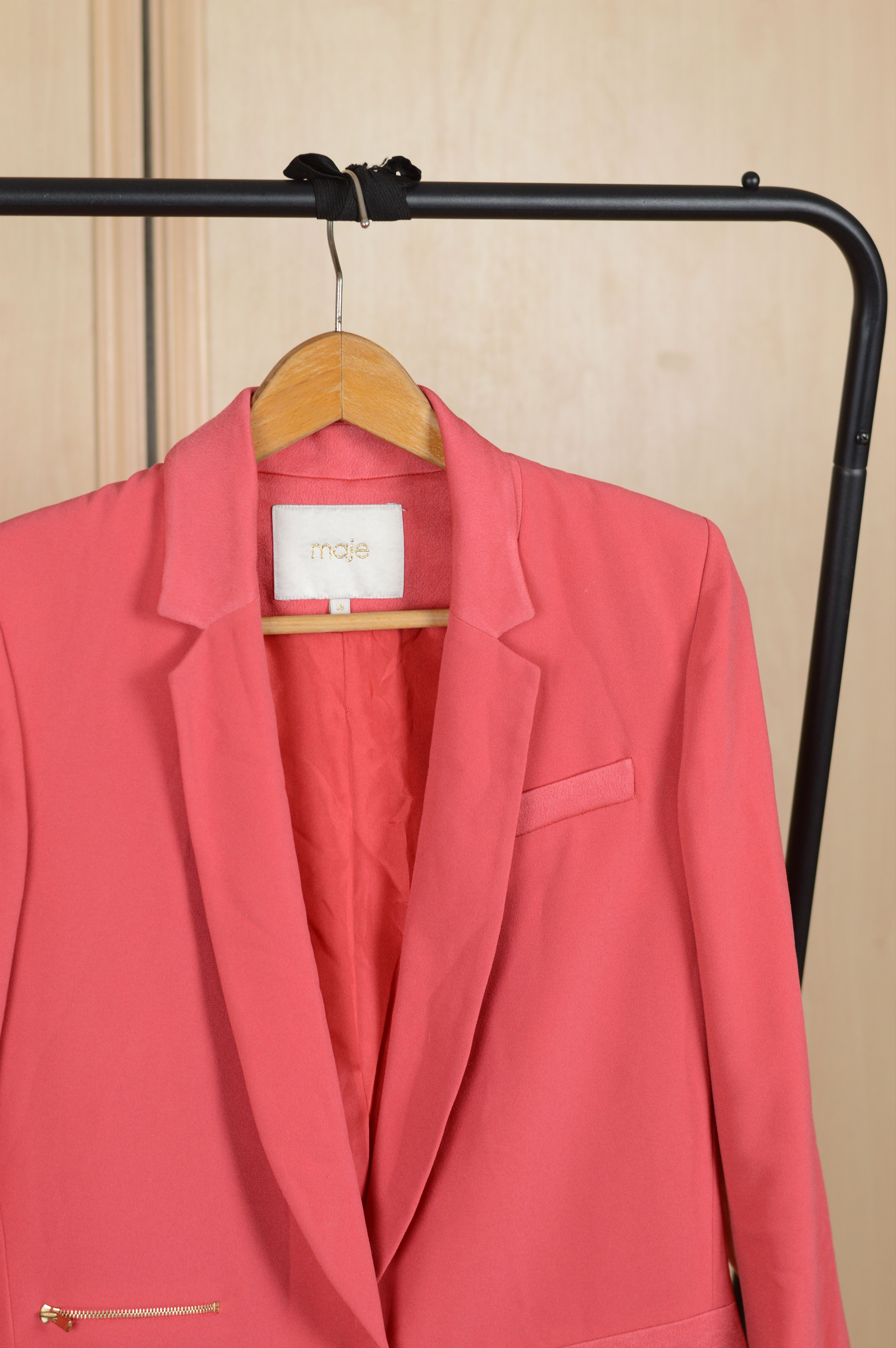 Maje Maje One Button Pink Blazer With Zippers Size XS / US 0-2 / IT 36-38 - 2 Thumbnail