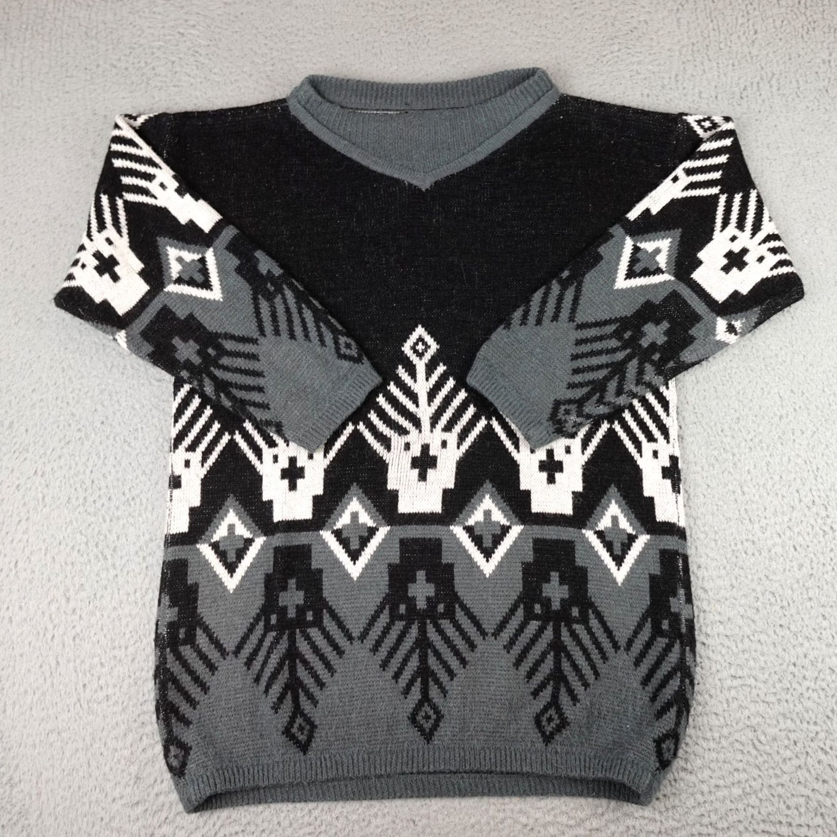 Vintage VINTAGE Mexx Emanuelle Sweater Dress Womens S Black Geometric Knit 90s Pullover Mock Neck Long Sleeve Knit Geometric 90s Womens Size S / US 4 / IT 40 - 2 Thumbnail
