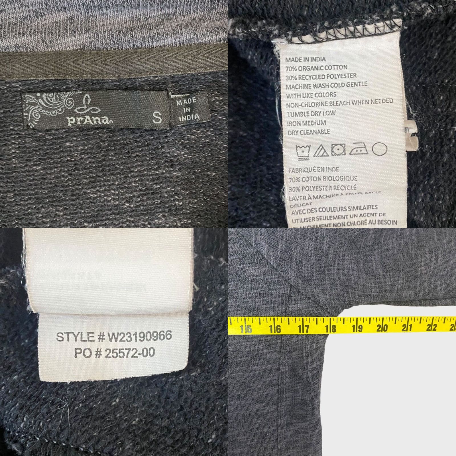 Prana prAna Tunic Women's Small Long-Sleeve Cowl-Neck Pullover Gray Size S / US 4 / IT 40 - 8 Thumbnail
