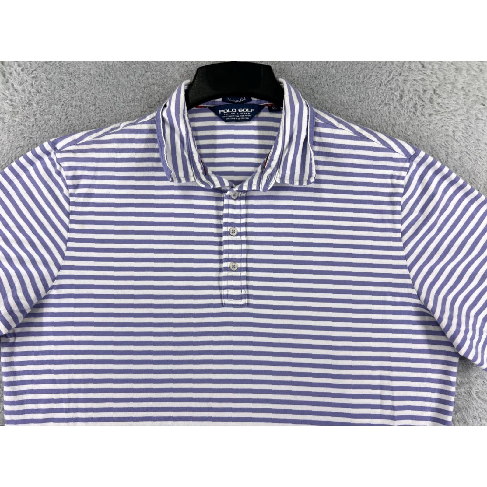Ralph Lauren VINTAGE Ralph Lauren Polo Shirt Mens XL Blue Striped Cotton Golf 44 Chest 28 in Short Sleeve Slim Size US XL / EU 56 / 4 - 6 Thumbnail