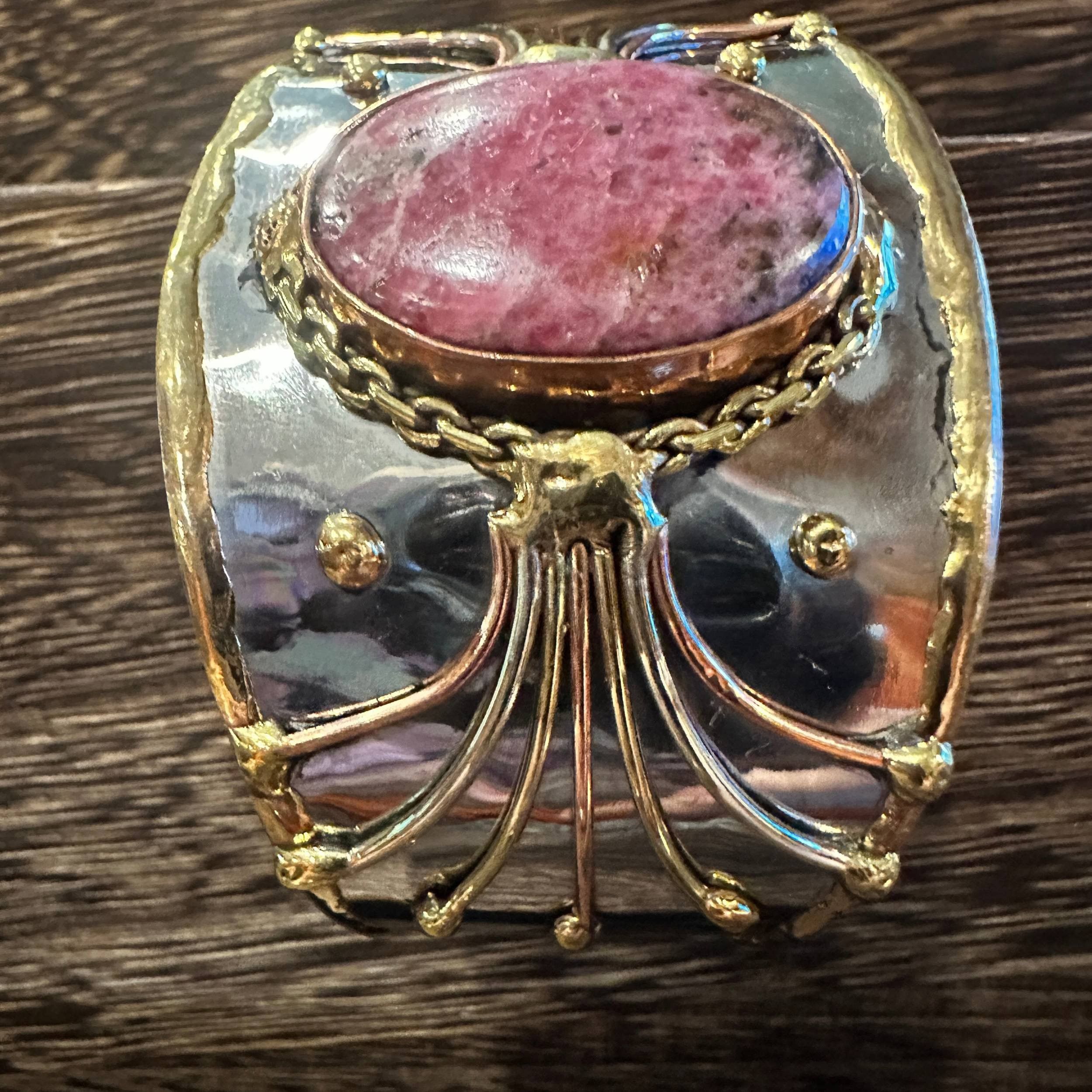 Other Artisan-Made 2-Inch Adjustable Cuff Bracelet with Rhodonite Size ONE SIZE - 8 Thumbnail