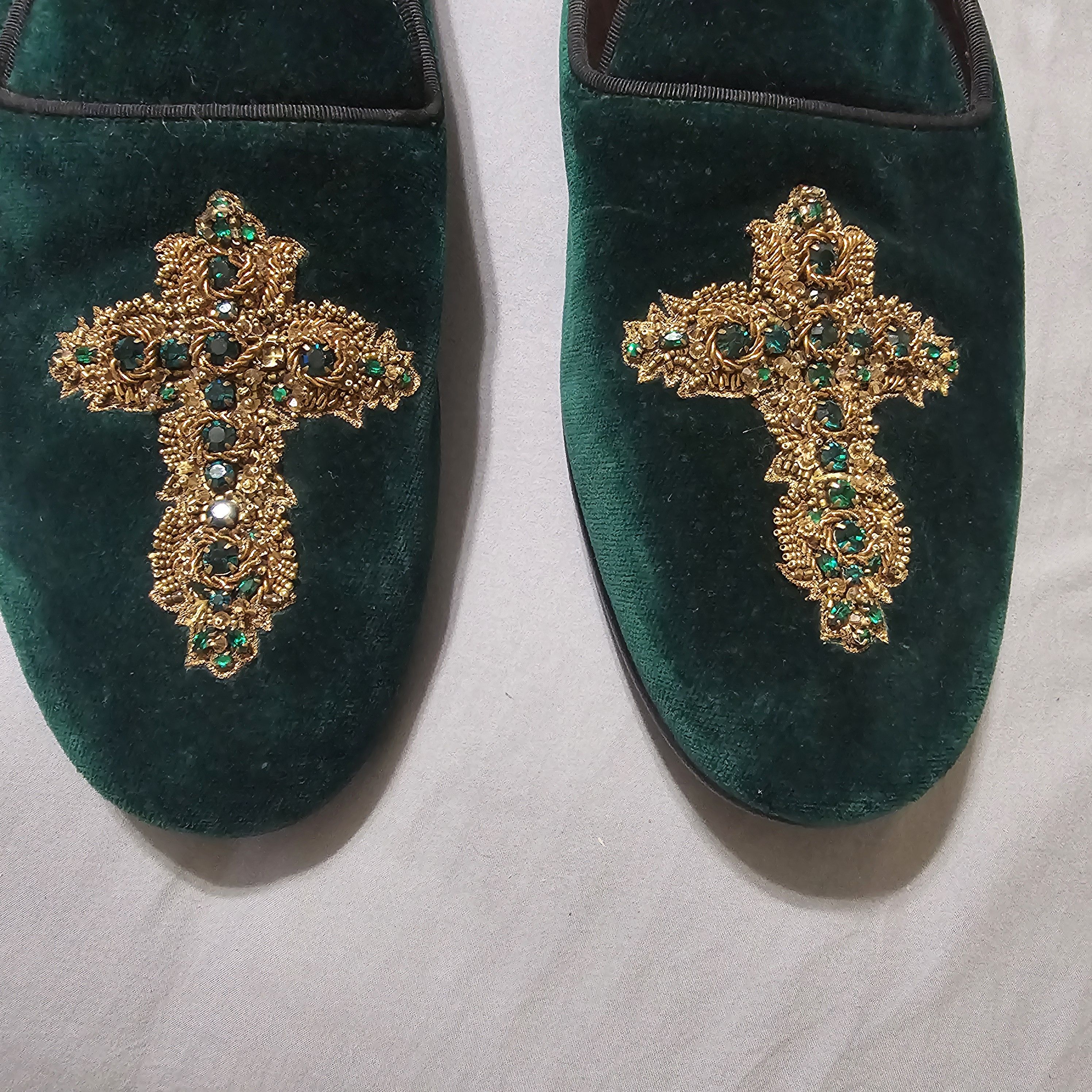 Dolce & Gabbana Dolce & Gabbana Emerald Velvet Loafers/Gold Cross Detail 10 Size US 10.5 / EU 43-44 - 9 Thumbnail
