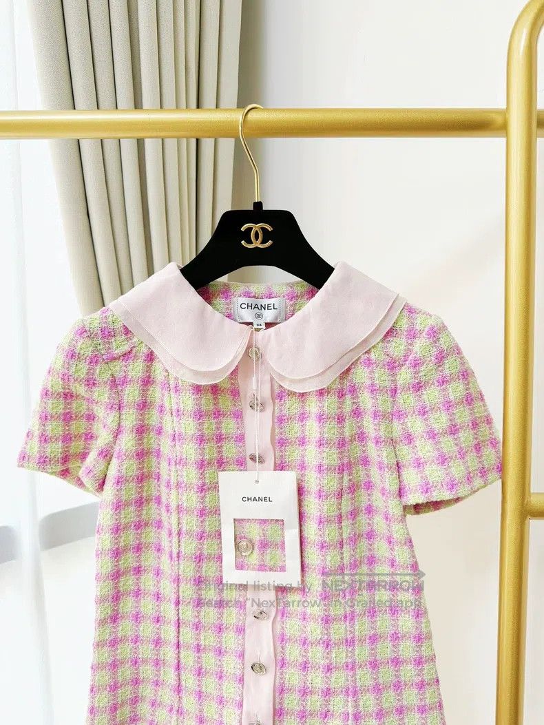 Chanel Chanel 25S series pink purple green plaid tweed doll colla Size XXS / US 00 / IT 34 - 3 Thumbnail