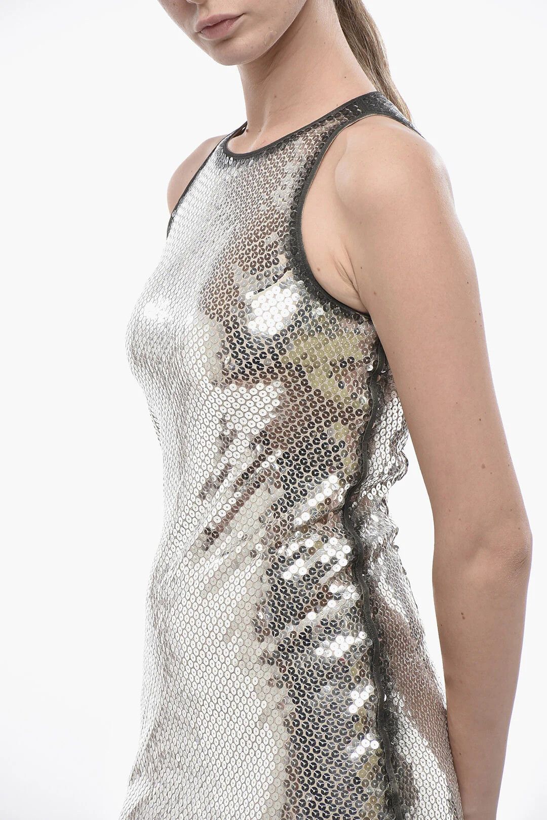 The Attico og1mm0426 Sleeveless Sequin Midi Dress in Silver Size XS / US 0-2 / IT 36-38 - 3 Thumbnail