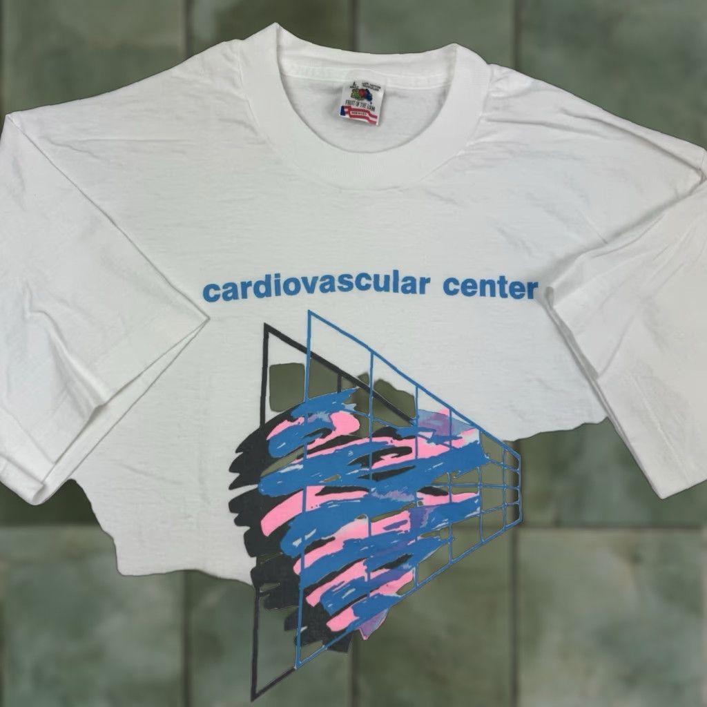 VINTAGE Fruit of the Loom T-Shirt Adult Large White Medical Heart 90s Mens