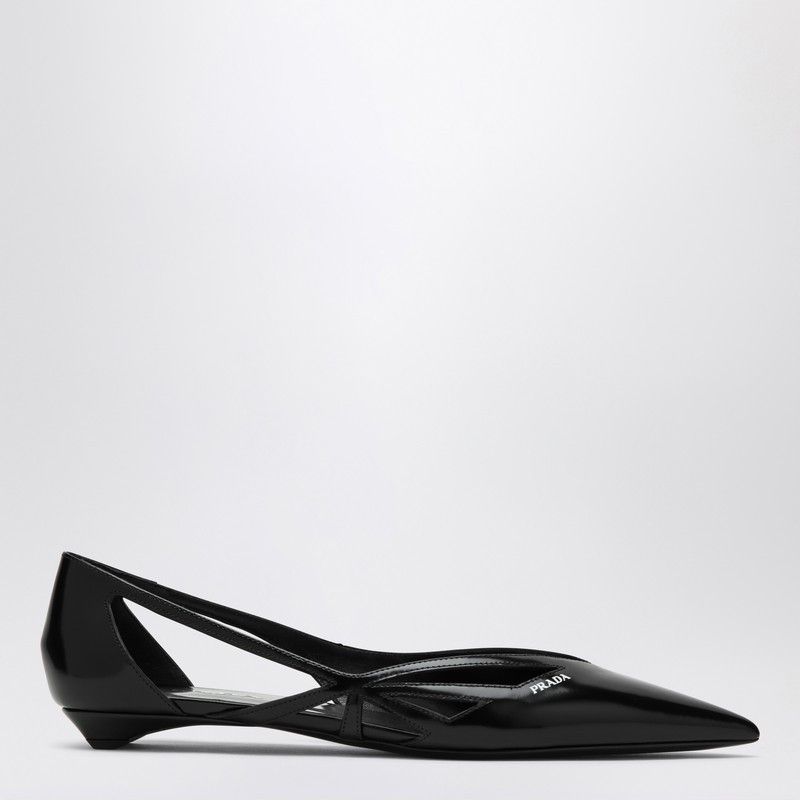 Prada Prada Cut Out Black Brushed Leather Ballerina Size US 6 / IT 36 - 1 Thumbnail
