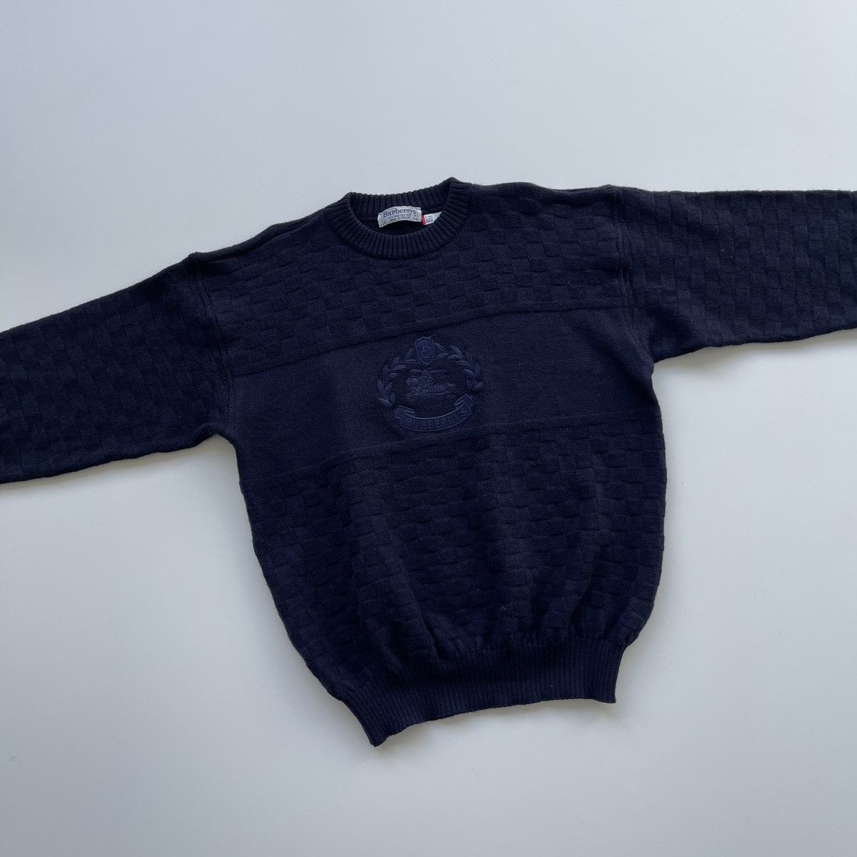 Burberry × Vintage Burberrys Vintage 90’s Big Logo Wool Knit Sweater Navy Rare Size US L / EU 52-54 / 3 - 4 Thumbnail