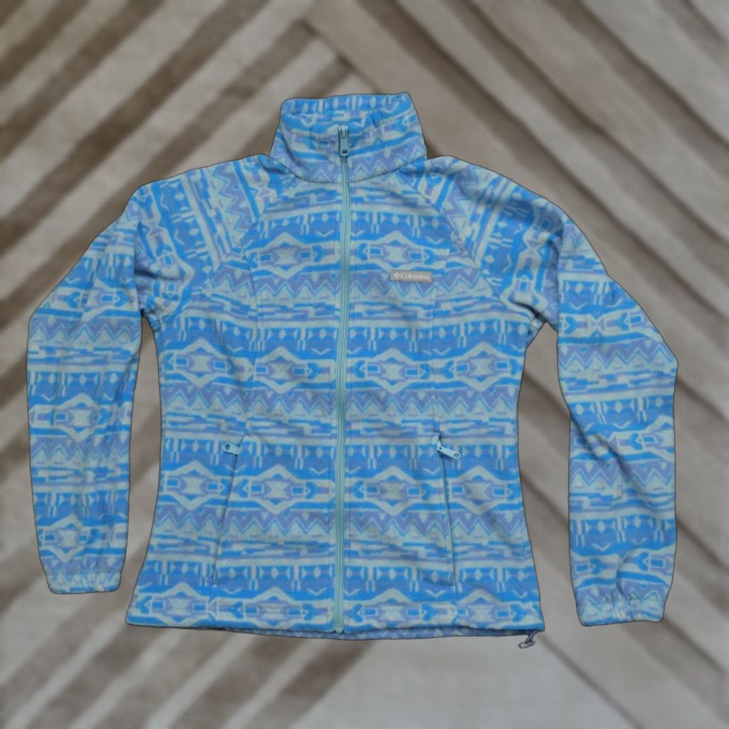 Vintage Columbia Jacket Womens Medium Blue Aztec Fleece Full Zip Casual Outdoors Size M / US 6-8 / IT 42-44 - 1 Thumbnail