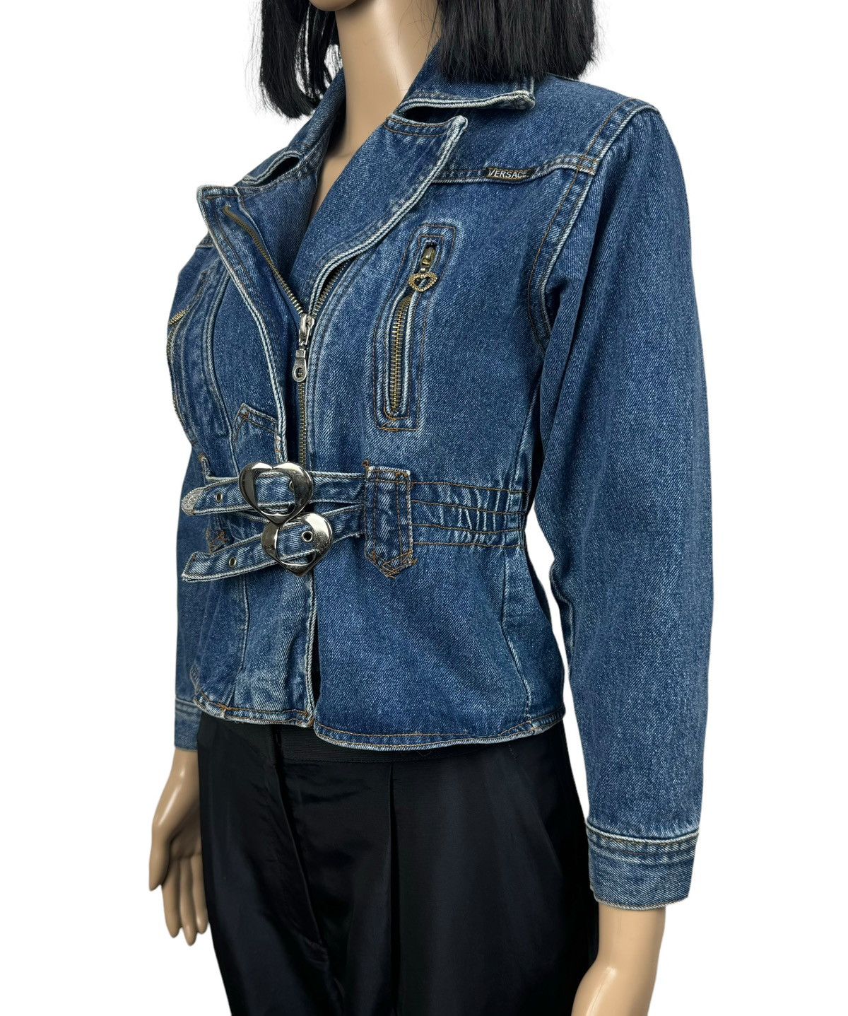Versace Jeans Couture × Vintage Vintage Versace 1980s Denim Heart Biker Jacket size XS Size XS / US 0-2 / IT 36-38 - 7 Thumbnail