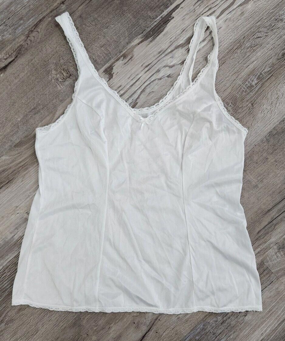 Designer Vanity Fair Slip Tank Top White Lace Trim Sz 34 Bust Size ONE SIZE - 1 Thumbnail