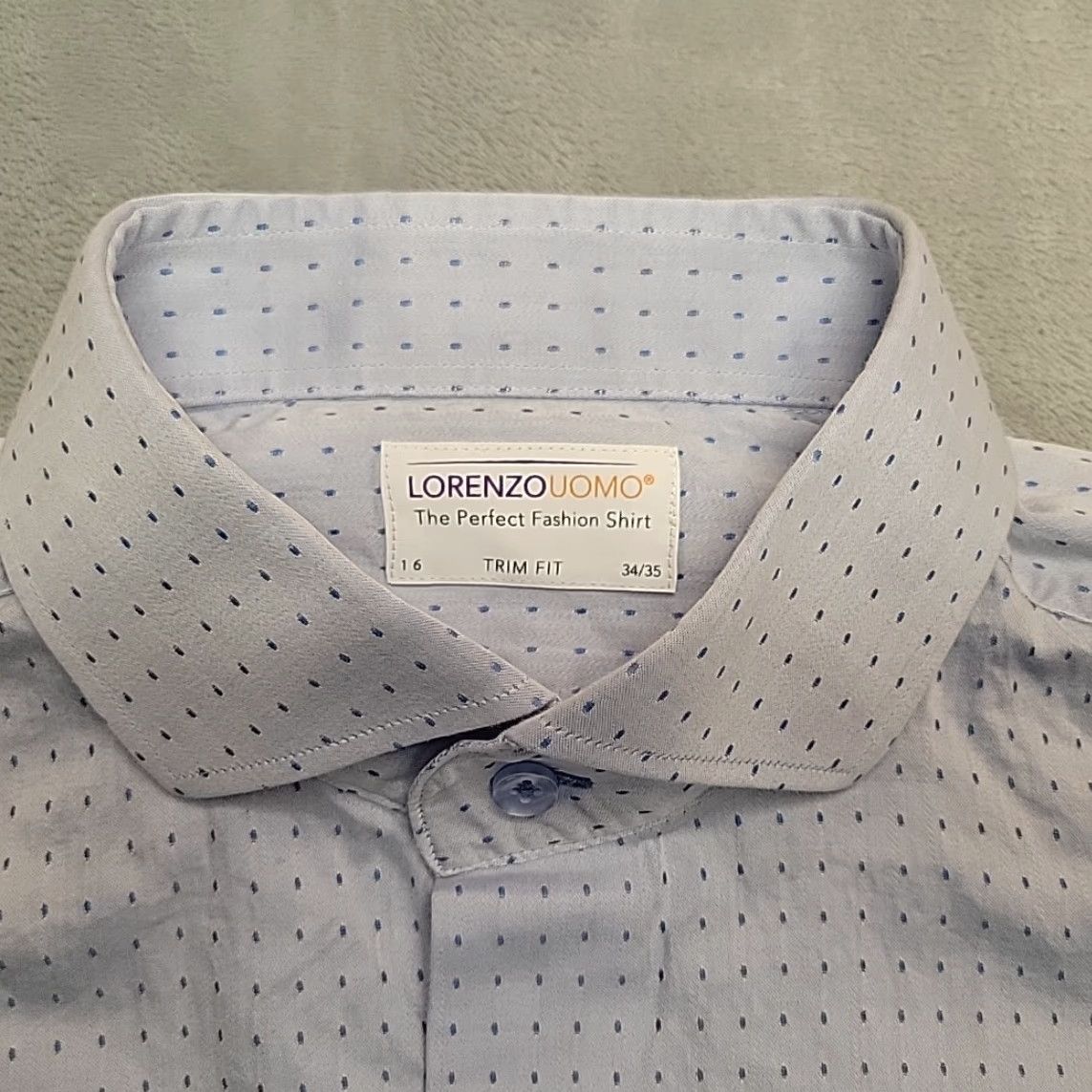 Lorenzo Uomo Lorenzo Uomo Dress Shirt Men 16 34/35 Blue Geometric Trim Fit Button 1005 Cotton Shirt Mens Regular Blue Geometric 1005 Cotton Button-Up Size 42R - 2 Thumbnail