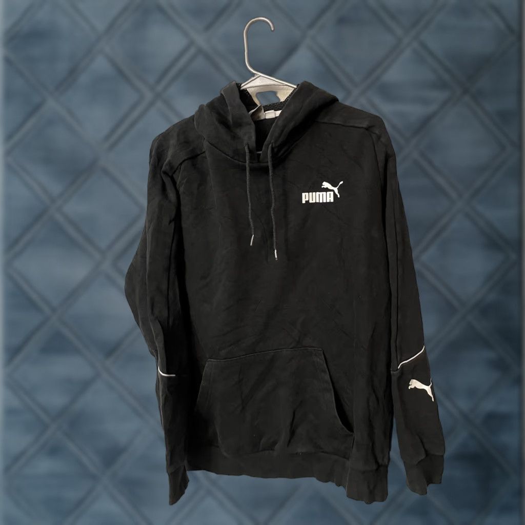 Puma Puma Pullover Hoodie Sweatshirt Mens L Black Logo Front Kangaroo Pocket Ribbed Cuffs Waistband Hooded Logo Sleeve Size US L / EU 52-54 / 3 - 1 Thumbnail