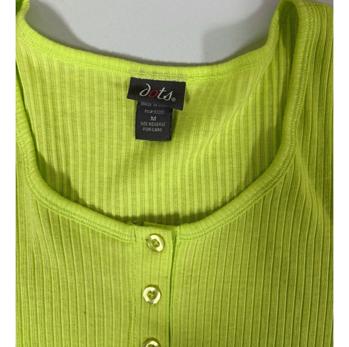 Vintage Dots Lime Green Button-Up Henley Shirt Top Blouse Size M 💚✨ Size M / US 6-8 / IT 42-44 - 3 Thumbnail