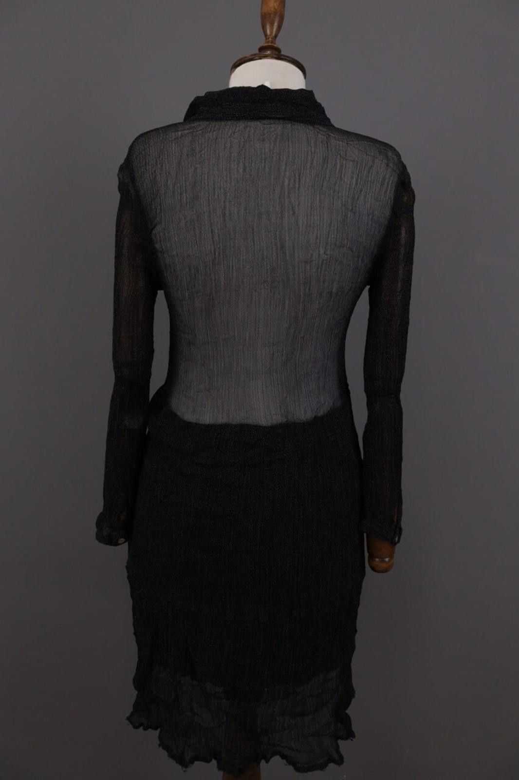 Gianni Valentino Ganni Black Dotted Mesh Long Sleeve Henley A-Line Dress Size M / US 6-8 / IT 42-44 - 10 Thumbnail