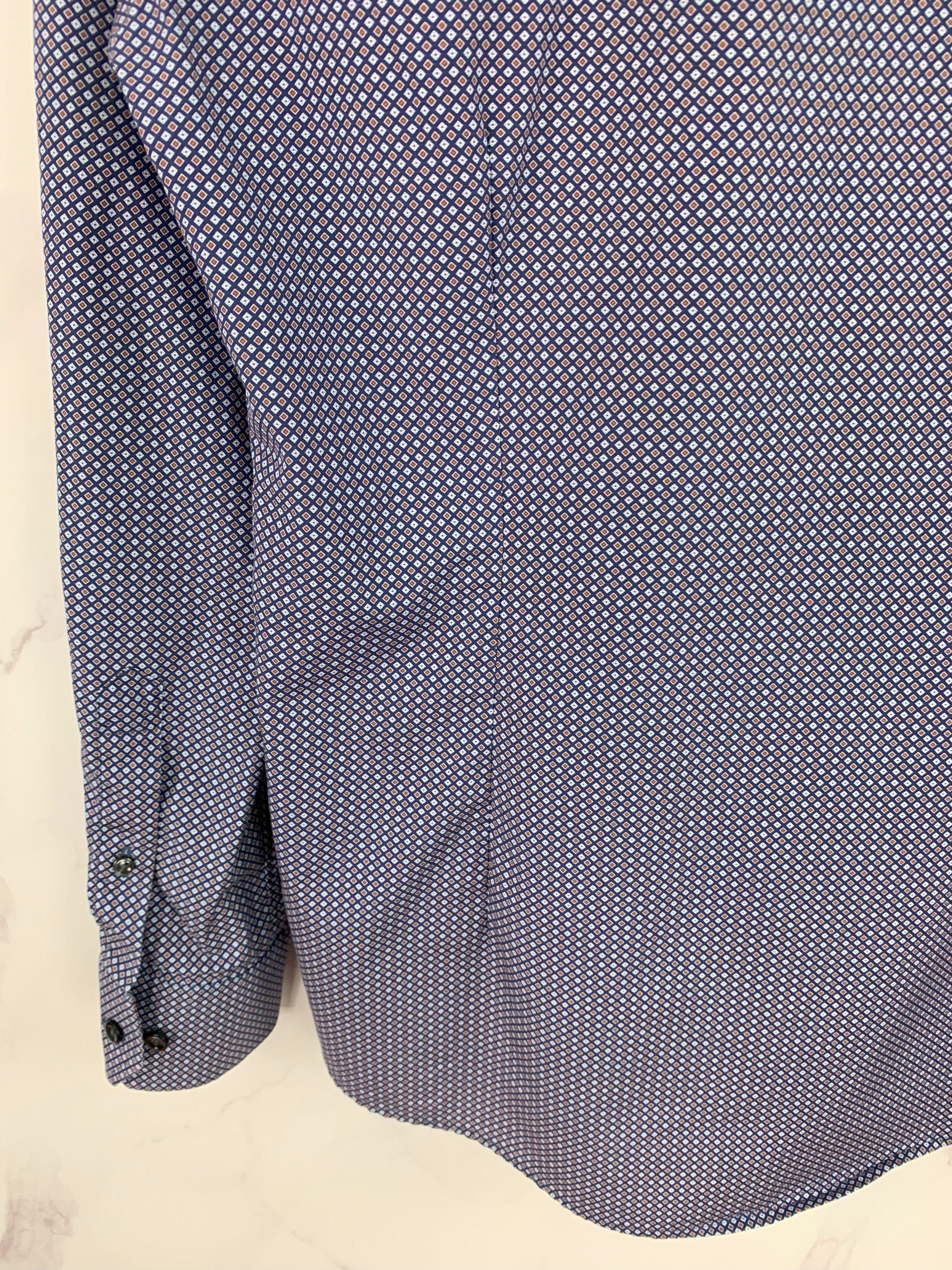 Eton Eton Navy Brighton Cotton Micro Pattern Slim Fit Shirt 39 Size US M / EU 48-50 / 2 - 9 Thumbnail