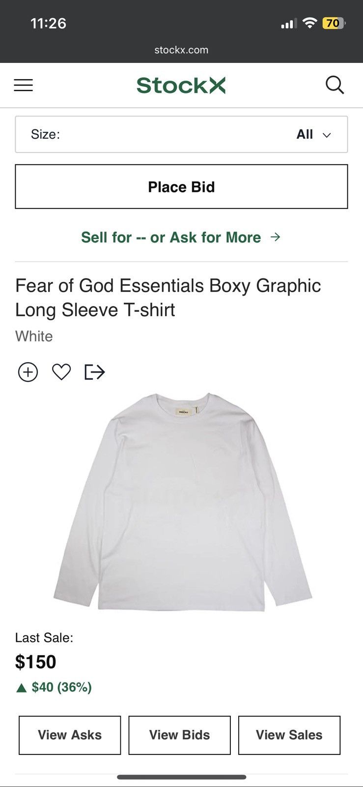 Fear of God 🔥Fear of God Essentials Boxy Long Sleeve Tee White SZ L Size US L / EU 52-54 / 3 - 12 Thumbnail