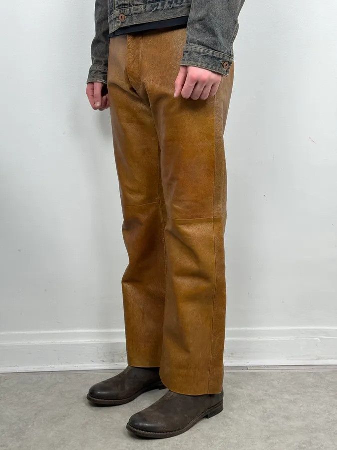 Emporio Armani 1990s Emporio Armani Cognac Silk-Lined Leather Pants Size US 32 / EU 48 - 4 Thumbnail