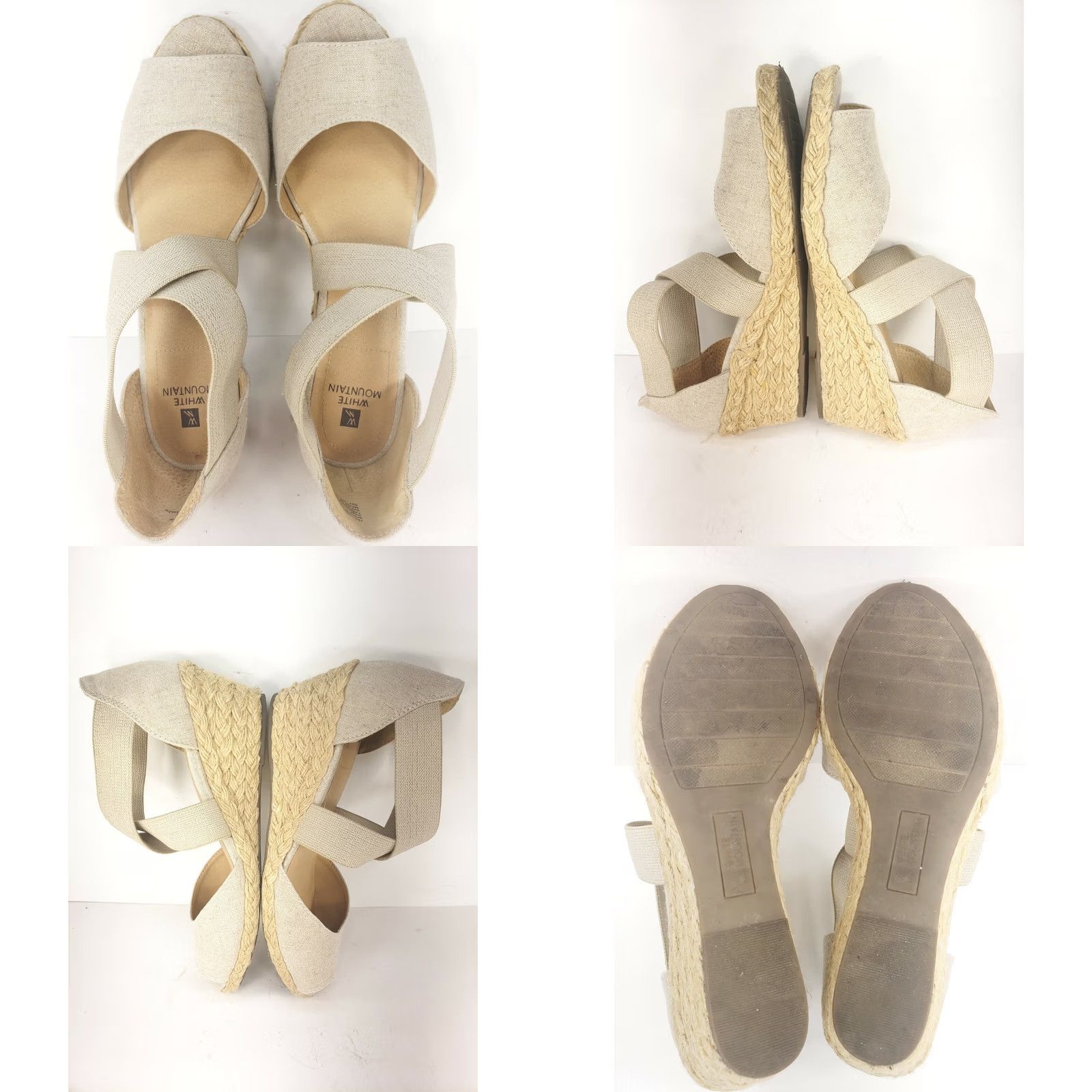 Vintage VINTAGE? No — White Mountain Hudlin Sandal Womens 9.5M Beige Wedge Espadrille Casual Formal Wedding Slide On Rubber Outsole Comfort Shoes Size US 10 / IT 40 - 8 Thumbnail