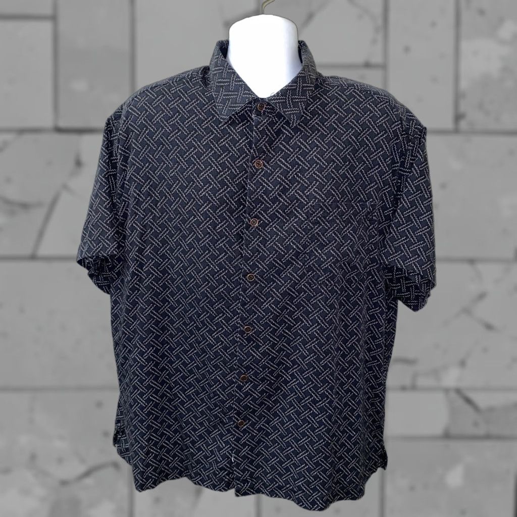 Nat Nast Nat Nast Mens Polo Shirt Silk/Cotton Navy Blue Golf Shirt 2XL Short Sleeve Button Neck Casual Geometric Arare? Size US XXL / EU 58 / 5 - 1 Thumbnail