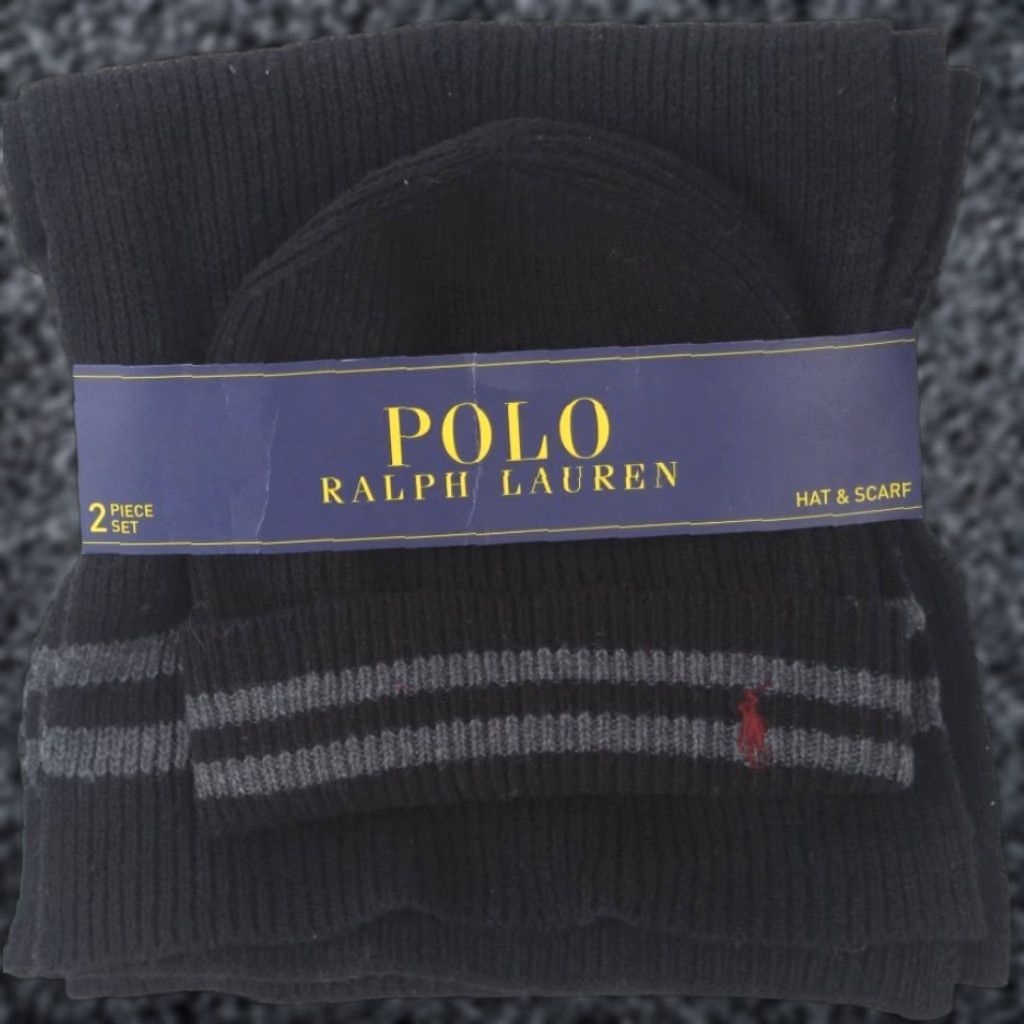 Polo Ralph Lauren Polo Ralph Lauren Black Grey Wool Scarf Beanie 2 Piece Set NWT Size US M / EU 48-50 / 2 - 1 Preview