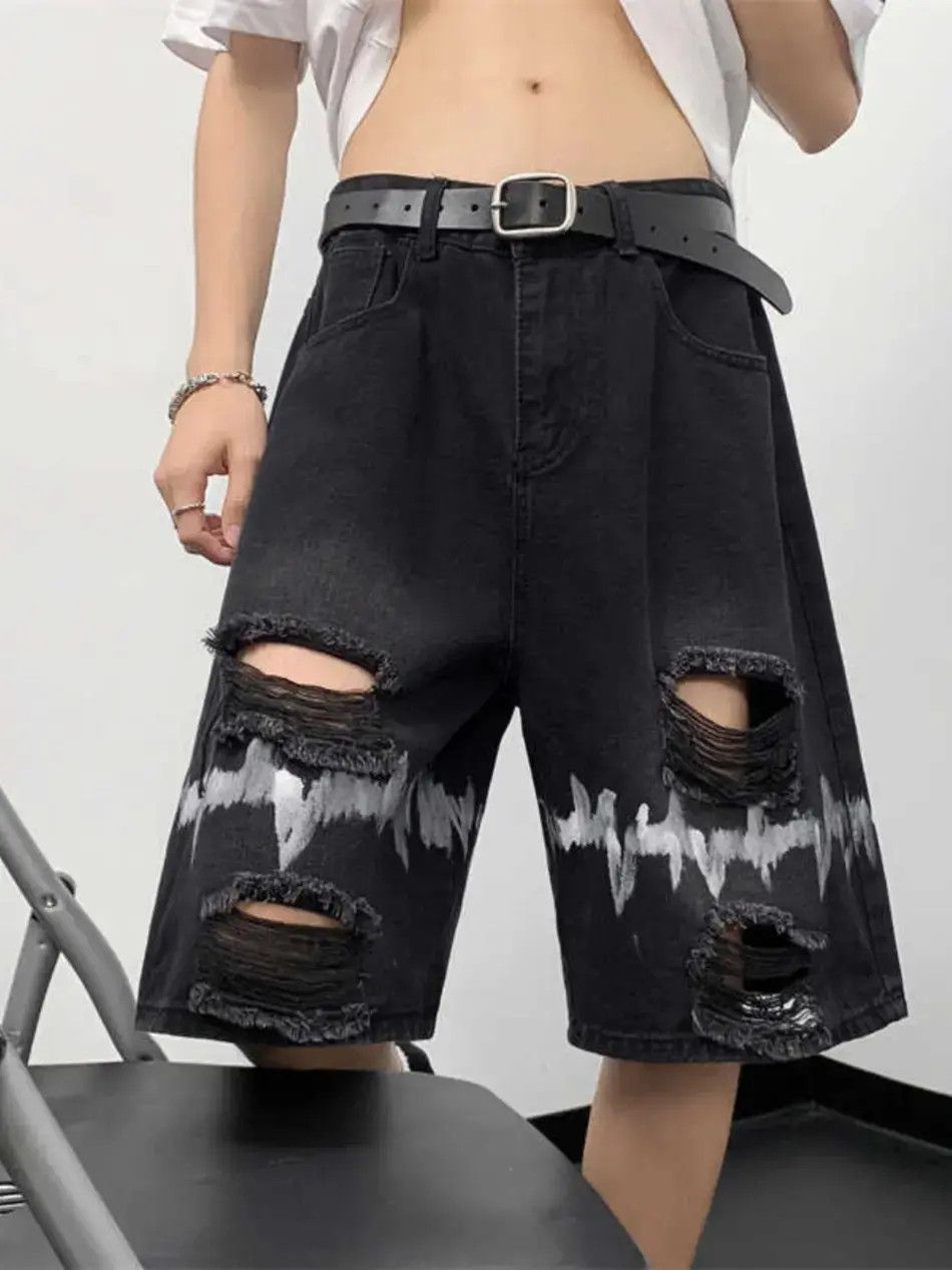 Japanese Brand × Jean Loose graffiti straight leg distressed denim shorts Size US 32 / EU 48 - 5 Thumbnail