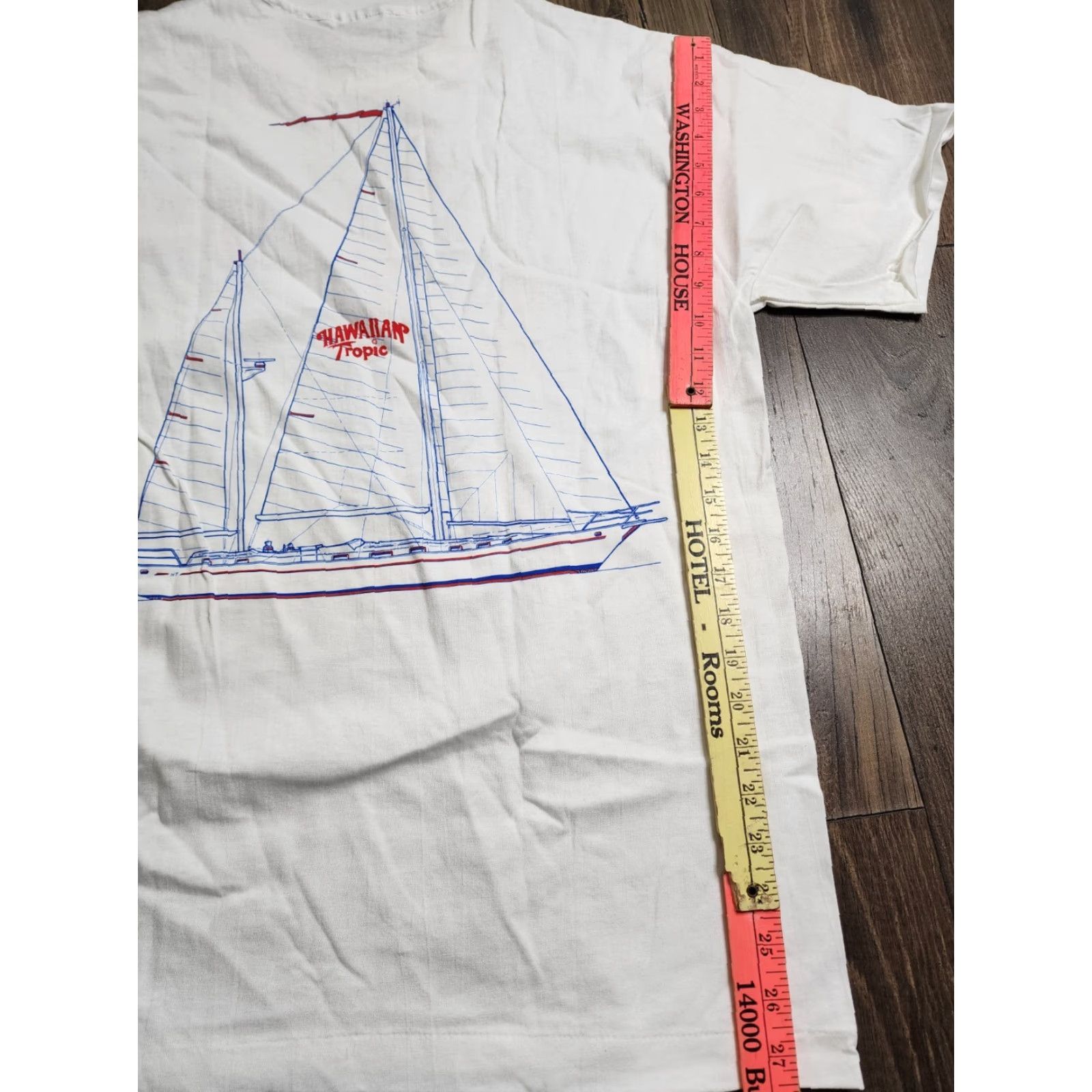Anvil VINTAGE Anvil Hawaiian Tropic Princess Sailboat Graphic Tee - Shirt, Unisex, Size L, White, 1980s Decade, Mens Womens Boys Girls Size US L / EU 52-54 / 3 - 6 Thumbnail