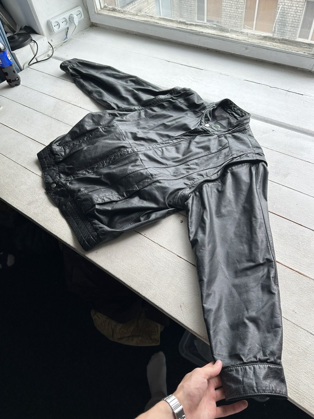 Other 🚨VNTG LEATHER JACKET AVANT GARDE ASYMMETRICAL BLACK MOTO Size US XL / EU 56 / 4 - 2 Thumbnail