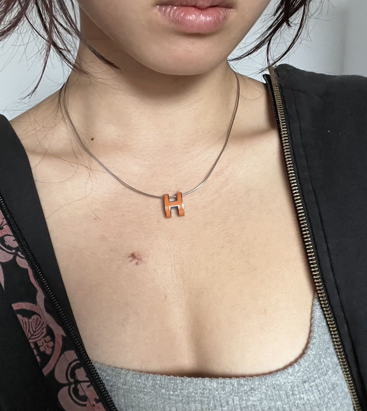 Hermes Orange Pop H Necklace
