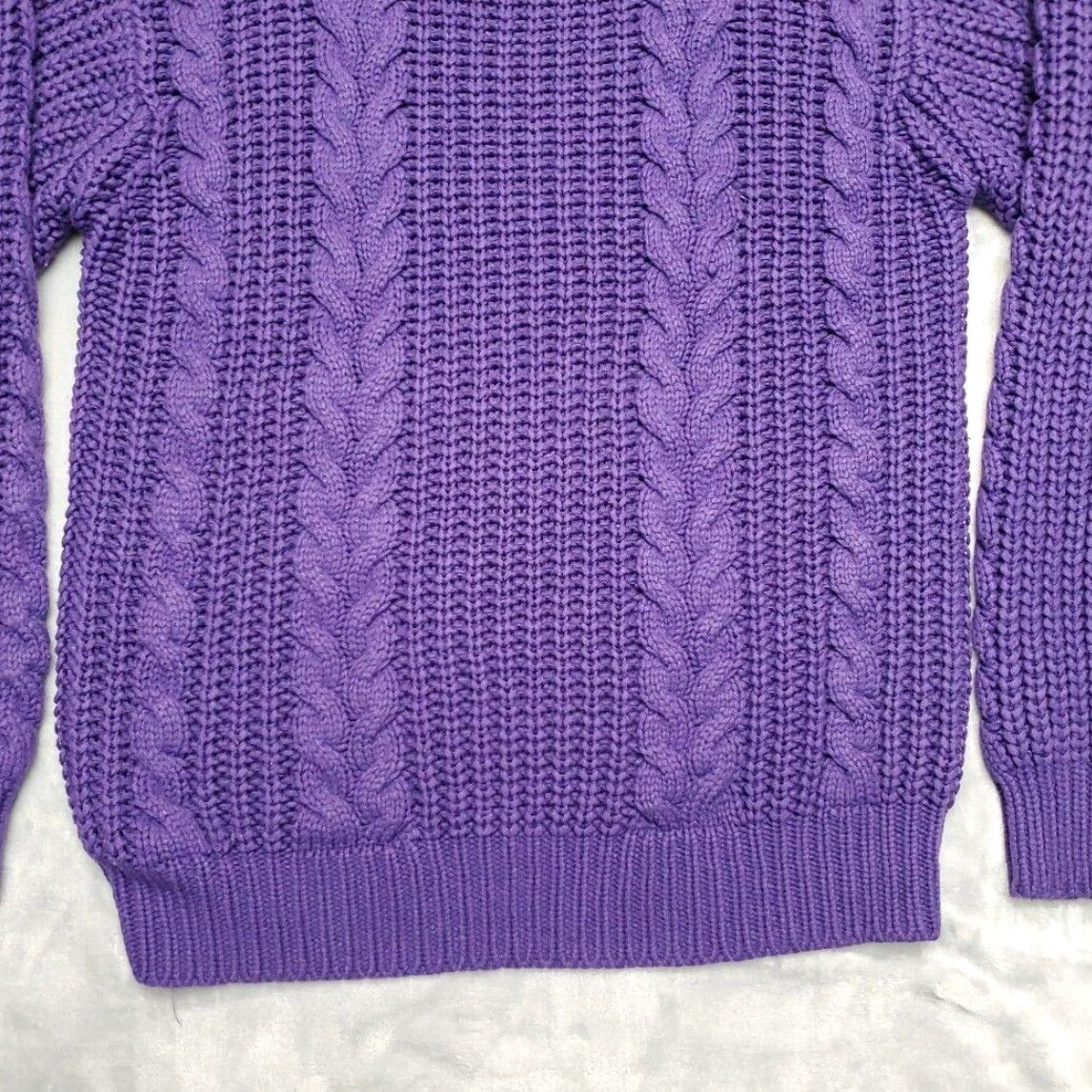 Etro VINTAGE Cableknit Sweater Women S Purple 90s Y2K Retro Fisherman Pullover Crew Neck Long Sleeve Knit Solid Acrylic Regular Size S / US 4 / IT 40 - 7 Thumbnail