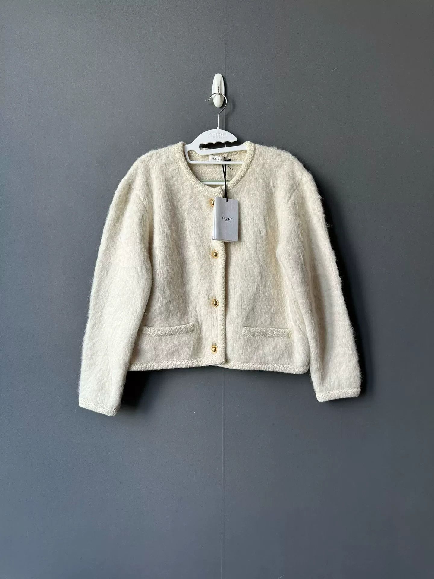 Celine celine cream cashmere coat with gold buttons Size L / US 10 / IT 46 - 1 Thumbnail