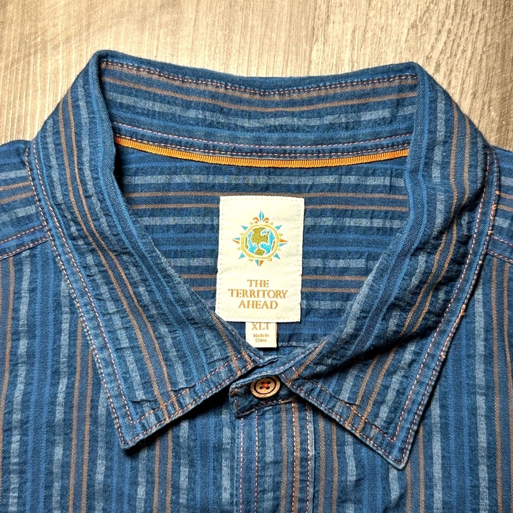 The Territory Ahead The Territory Ahead Harbor Island Striped Seersucker Long Sleeve Button - XLT Mens Shirt Blue Size US XL / EU 56 / 4 - 6 Thumbnail