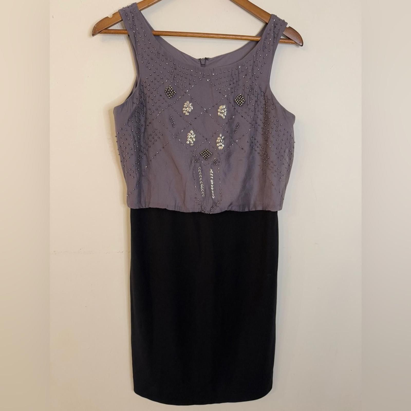 Other Suzi Chin black & gray beaded sleeveless midi dress SZ 4 Size S / US 4 / IT 40 - 1 Thumbnail