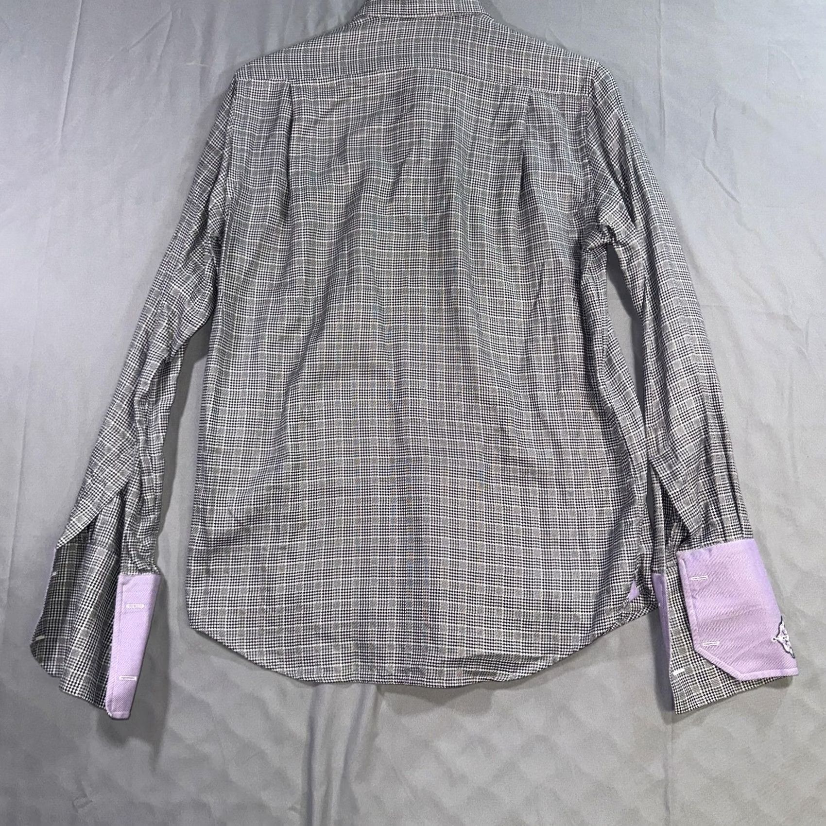 Robert Graham Robert Graham Shirt Mens M Gray Plaid Dress Long Sleeve French Cuff Purple Size 40R - 2 Thumbnail