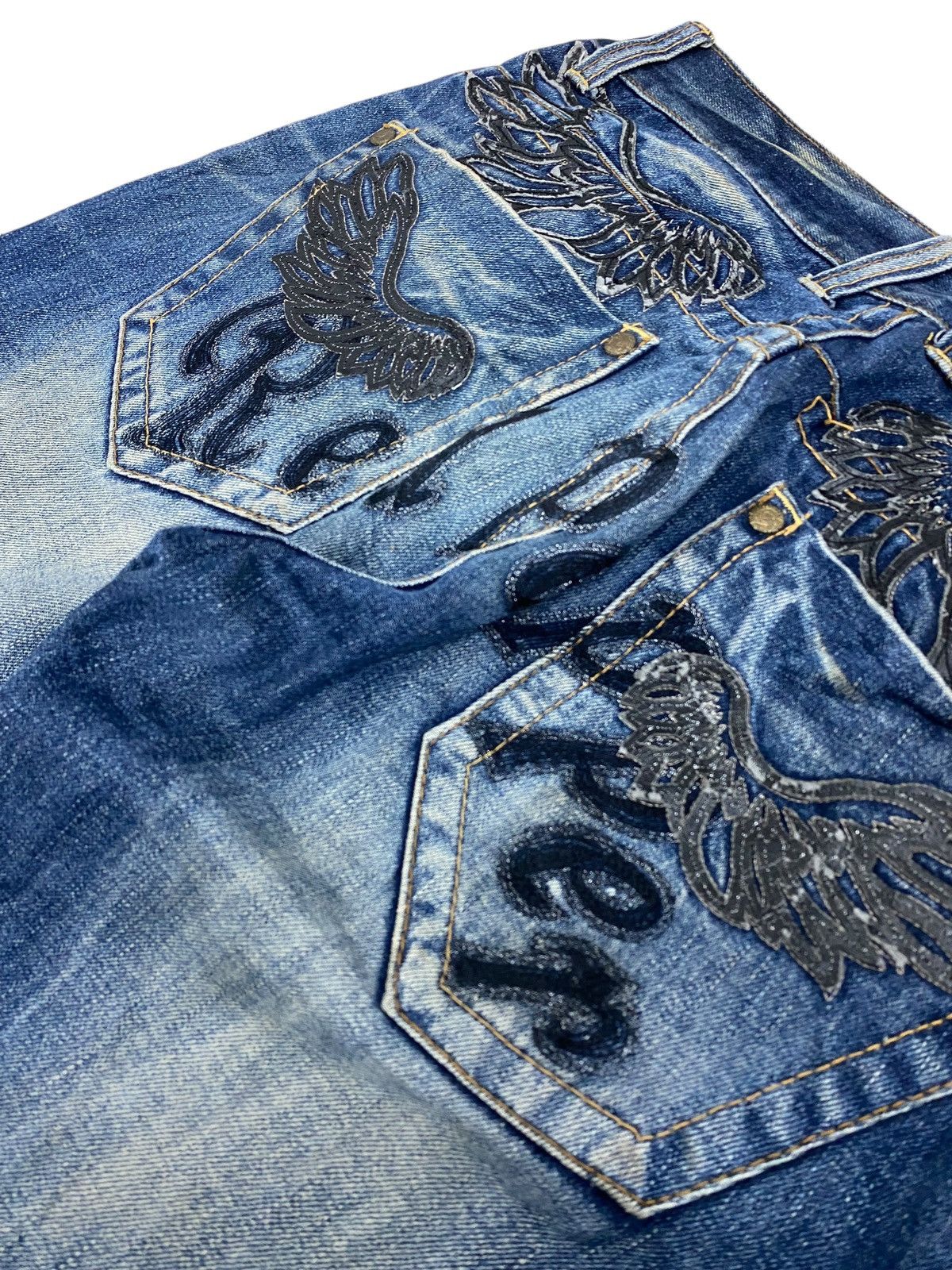 GOSTAR DE FUGA × Japanese Brand Flare Red Pepper Japan Denim Embroidery Mud Washed Distress Size US 32 / EU 48 - 8 Thumbnail